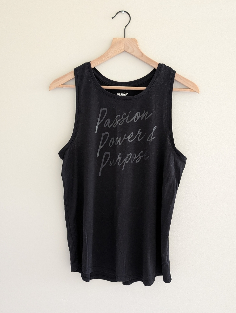 Old Navy Black Graphic Go Dry Active Tank - 'Passion Power & Purpose' Large